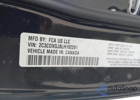 2020 Dodge Charger Scat Pack Rwd z USA, uszkodzony, nr VIN 2C3CDXGJ8LH192281